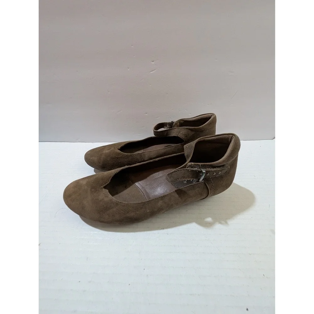 Earthies by Earth Womens 7.5 B Brown Suede Leather Ankle Strap Notched Flats